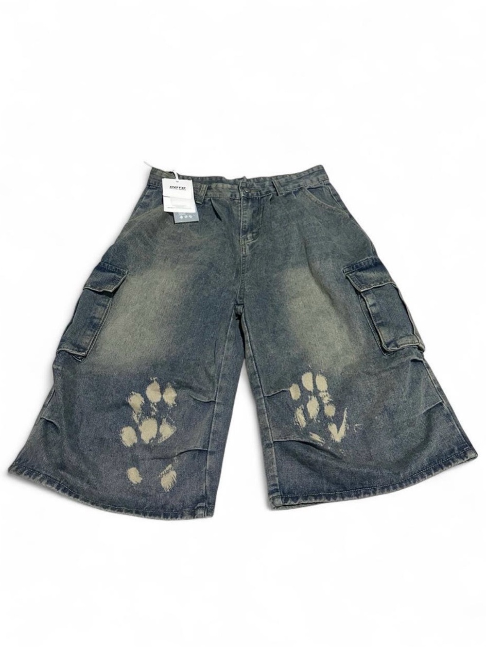 (Unbranded)  Denim Cargo Shorts with Paw Print